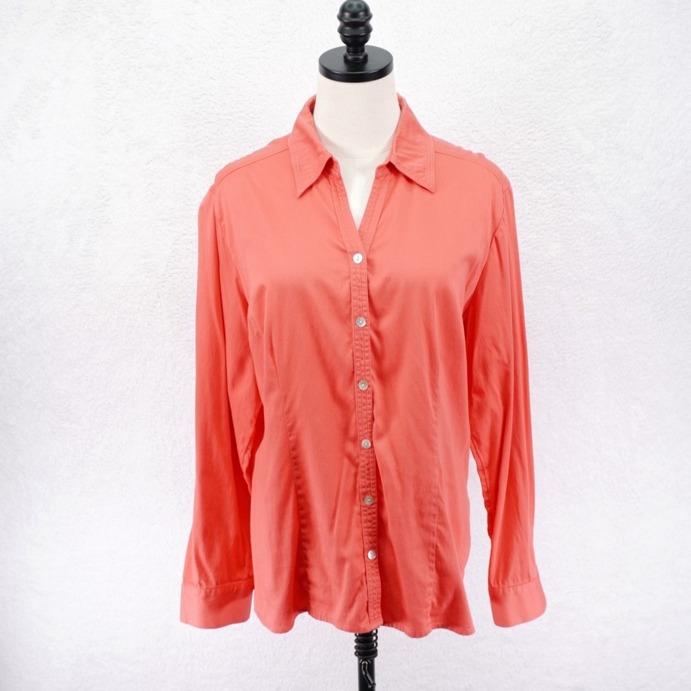 Chico's Peach Collared Button Up Shirt Top -2- Cotton Spandex Long Sleeve